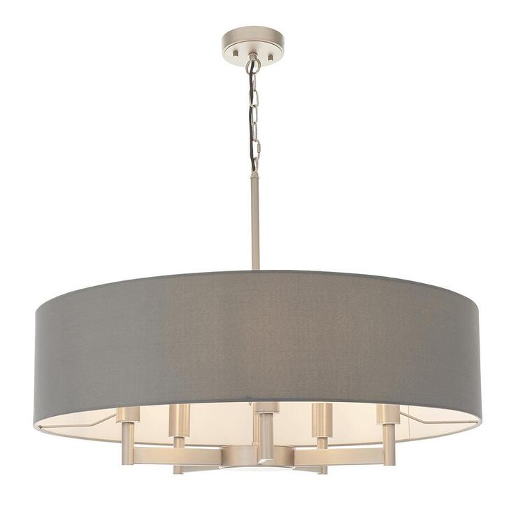 Thorlight Arabella Matt Nickel 5 Light Pendant Complete With Grey Shade