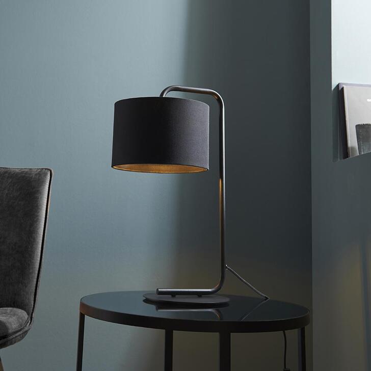 Thorlight Aris Satin Black Finish Table Lamp Complete With Black Fabric Shade