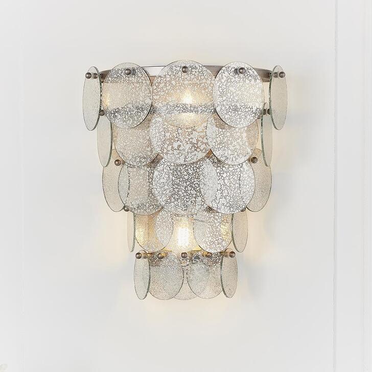 Thorlight Astrid Antique Silver Finish 2 Light Wall Light Complete With Mercury Glass Ornate Suspended Discs