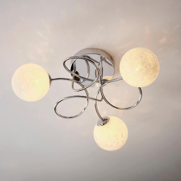 Thorlight Boden 3 Light Flush Ceiling Light Polished Chrome With White Confetti Glass Shades