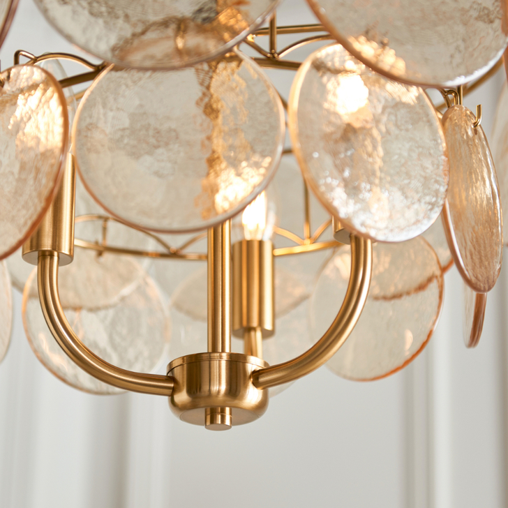 Thorlight Buxton Brushed Aged Brass 3 Light Pendant Light Complete With Handmade Champagne Glass Discs