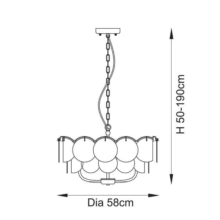 Thorlight Buxton Brushed Aged Brass 5 Light Pendant Light Complete With Handmade Champagne Glass Discs