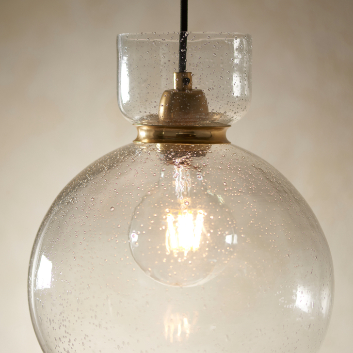 Thorlight Cambridge Clear Bubble Glass Antique Brass Pendant Light