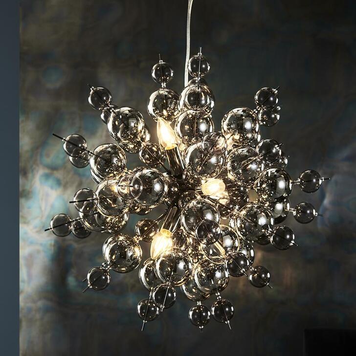 Thorlight Clementine Black Chrome 9 Light Pendant Complete With Tinited Smoke Glass Spheres