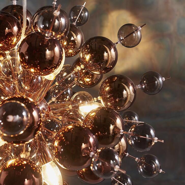 Thorlight Clementine Copper Finish 9 Light Pendant Complete With Copper And Tinted Smoked Glass Spheres