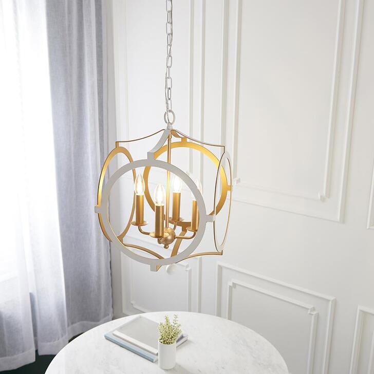 Thorlight Desi Matt White & Gold Finish 4 Light Shaped Pendant