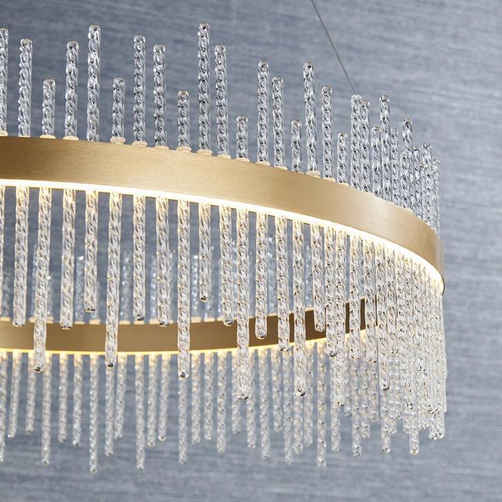 Thorlight Etta Brushed Gold Finish LED Pendant Light Complete With Clear Twisted Glass Rods - 3000K