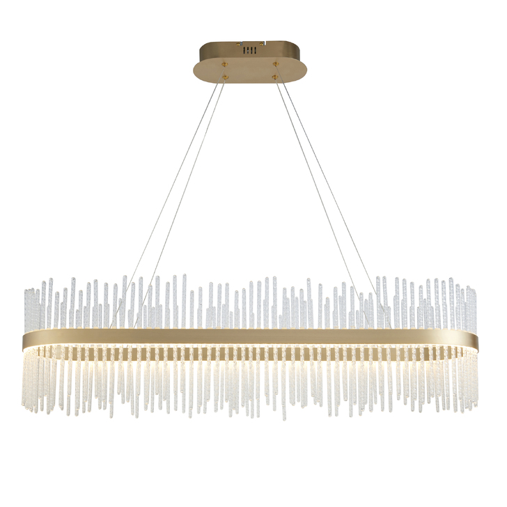 Thorlight Etta LED Linear Bar Pendant Brushed Gold With Clear Twisted Glass Rods