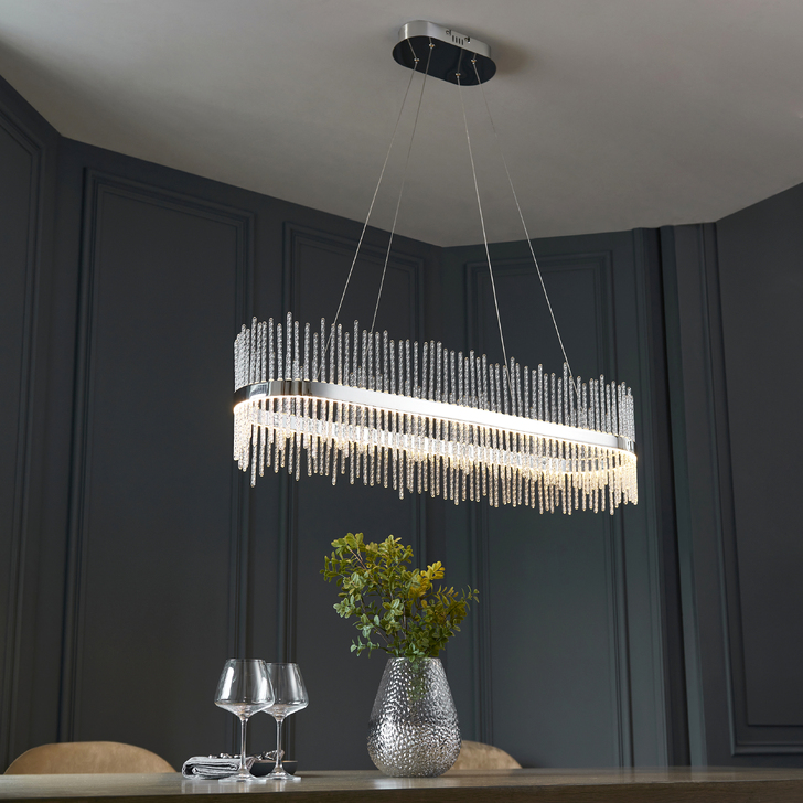 Thorlight Etta LED Linear Bar Pendant Polished Chrome With Clear Twisted Glass Rods