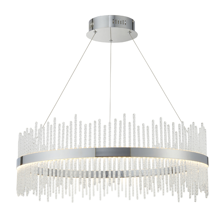 Thorlight Etta LED Round Pendant Polished Chrome With Clear Twisted Glass Rods