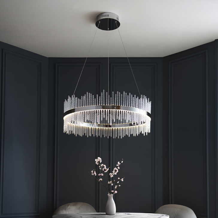 Thorlight Etta LED Round Pendant Polished Chrome With Clear Twisted Glass Rods