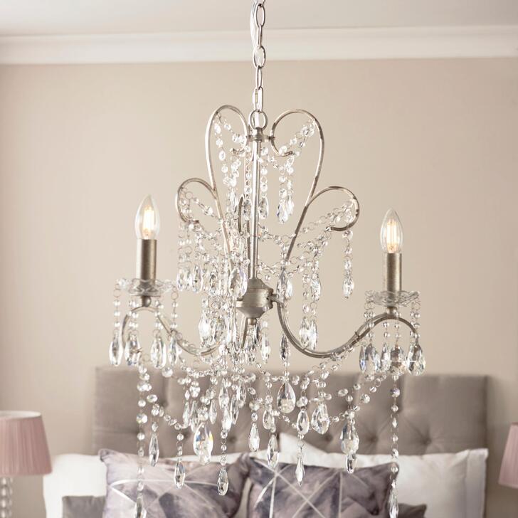 Thorlight Flora 3 Light Chandelier Aged Silver With Clear Faceted Cut Crystal Glass