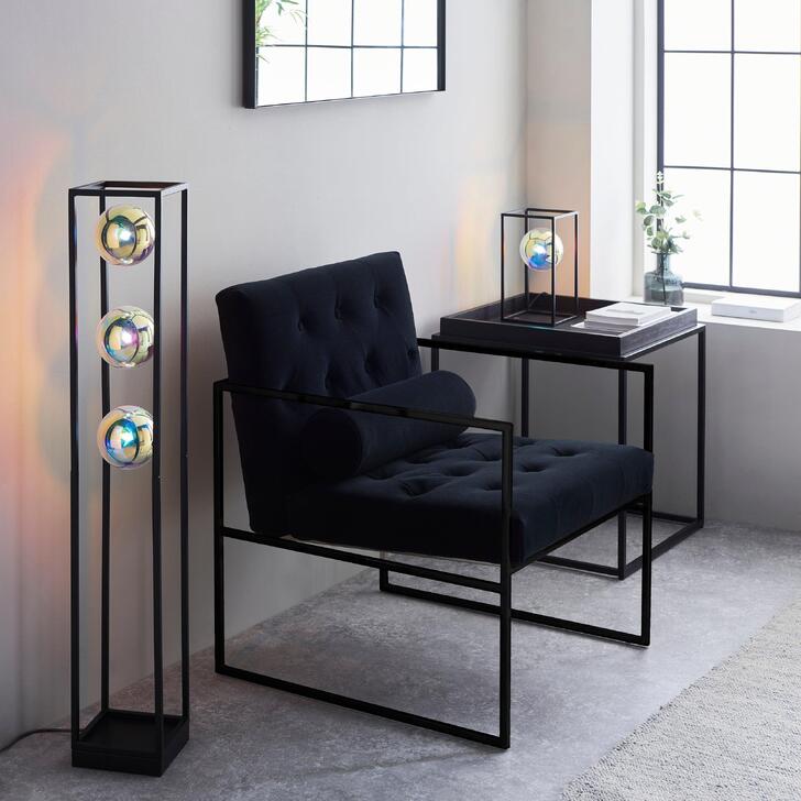 Thorlight Gemi Black Open Frame Floor Lamp With Iridescent Glass Globes