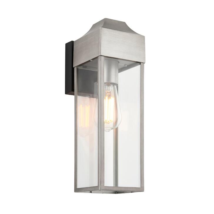 Thorlight Geneina Brushed Silver Exterior Wall Light With Clear Glass Panels