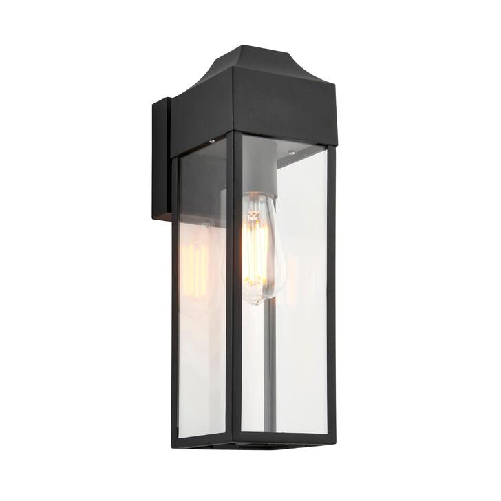 Thorlight Geneina Matt Black Exterior Wall Light With Clear Glass Panels