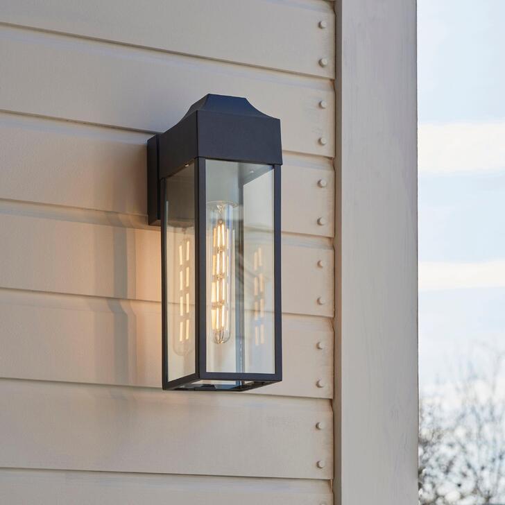 Thorlight Geneina Matt Black Exterior Wall Light With Clear Glass Panels