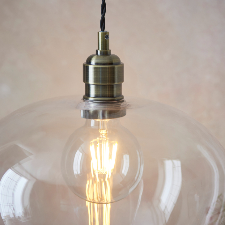 Thorlight Graydon Antique Brass Round Single Pendant Light Complete With Clear Glass