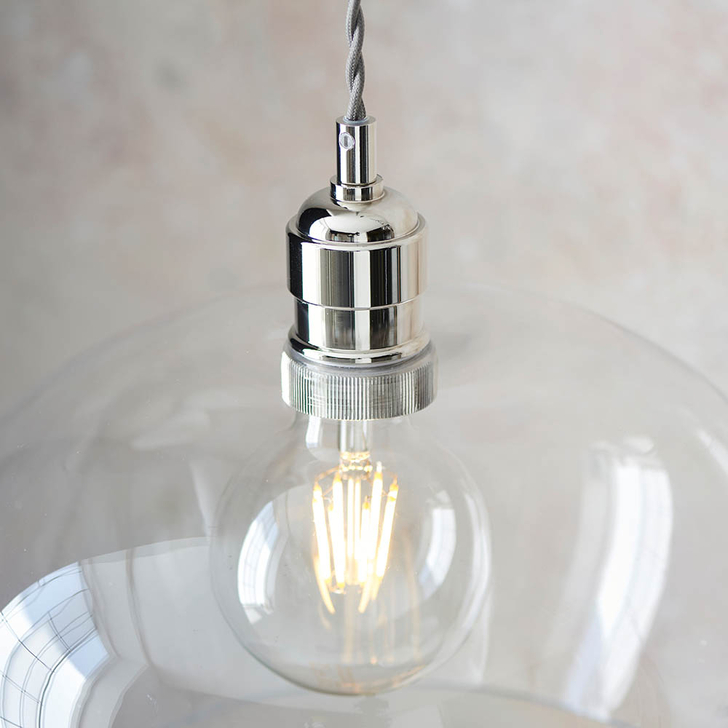 Thorlight Graydon Polished Nickel Round Single Pendant Light Complete With Clear Glass