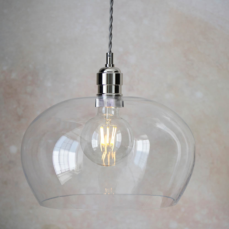 Thorlight Graydon Polished Nickel Round Single Pendant Light Complete With Clear Glass
