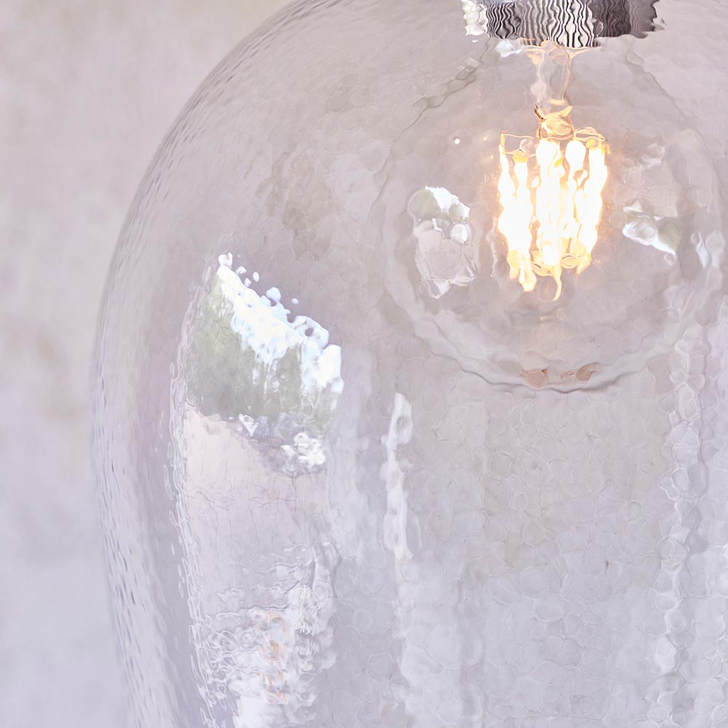 Thorlight Graydon Polished Nickel Single Pendant Light Complete With Clear Hammered Textured Glass