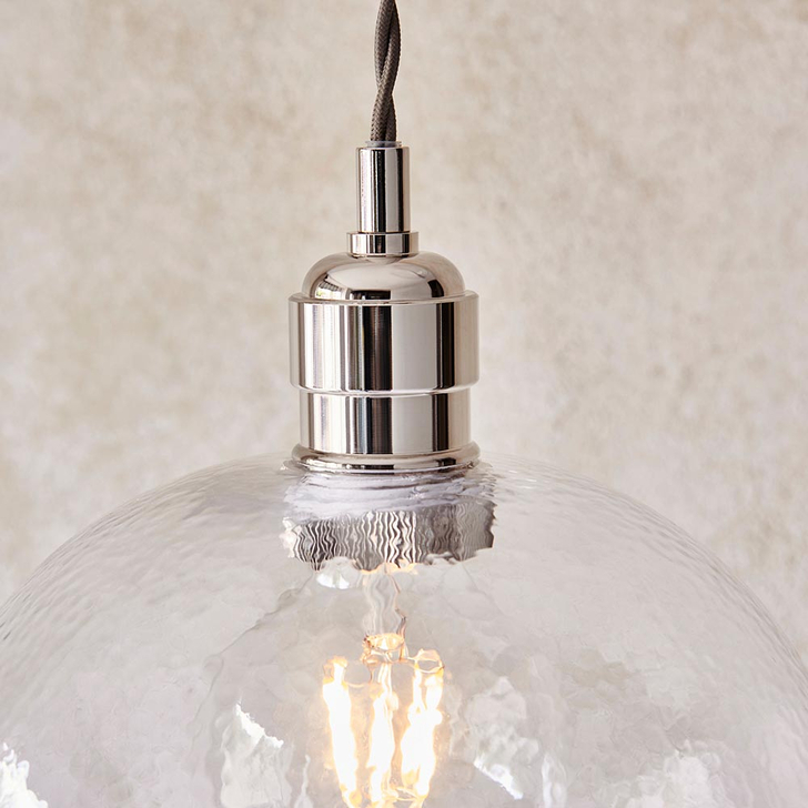 Thorlight Graydon Polished Nickel Single Pendant Light Complete With Clear Hammered Textured Glass