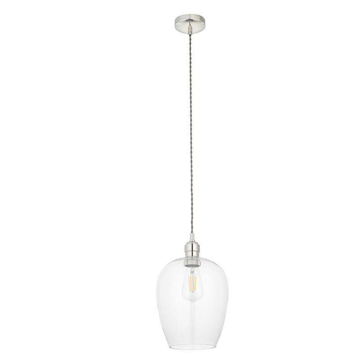 Thorlight Graydon Polished Nickel Slim Single Pendant Light Complete With Clear Glass