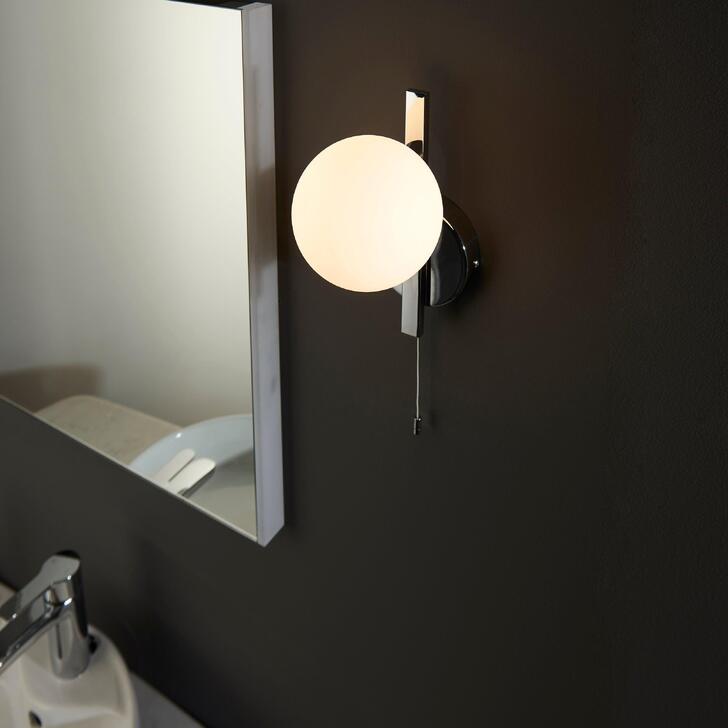 Thorlight Java Single Bathroom Wall Light In Polished Chrome With An Opal Glass Globe - IP44