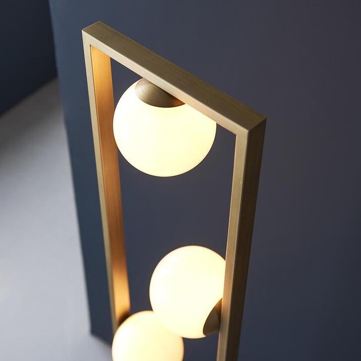 Thorlight Journi Brushed Gold Finish 3 Light Floor Lamp Complete With Opal Glass Globes