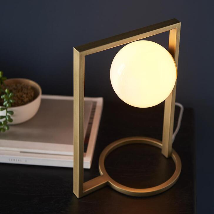 Thorlight Journi Brushed Gold Finish Table Lamp Complete With Opal Glass Globe