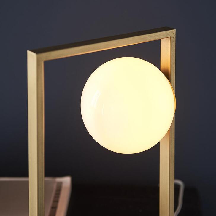 Thorlight Journi Brushed Gold Finish Table Lamp Complete With Opal Glass Globe