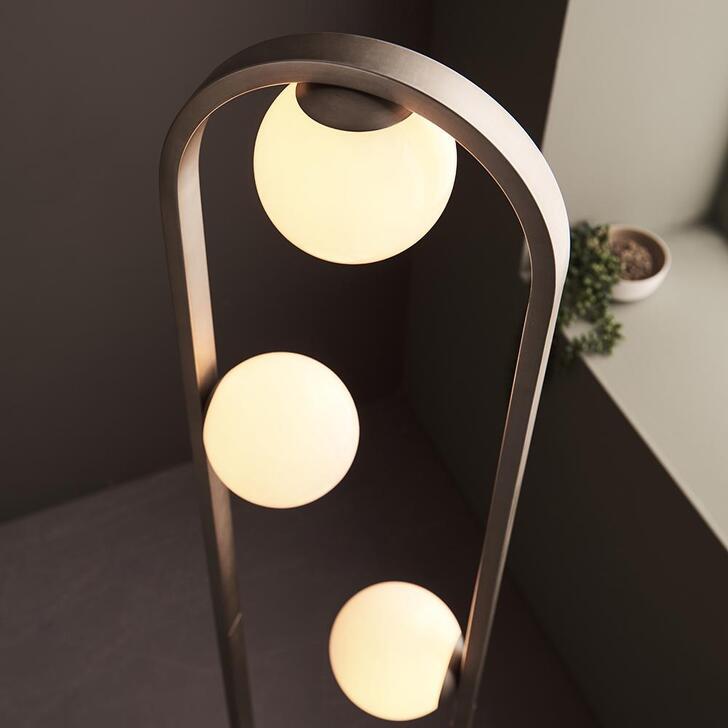 Thorlight Journi Brushed Silver Finish 3 Light Floor Lamp Complete With Glossy Opal Glass Globes