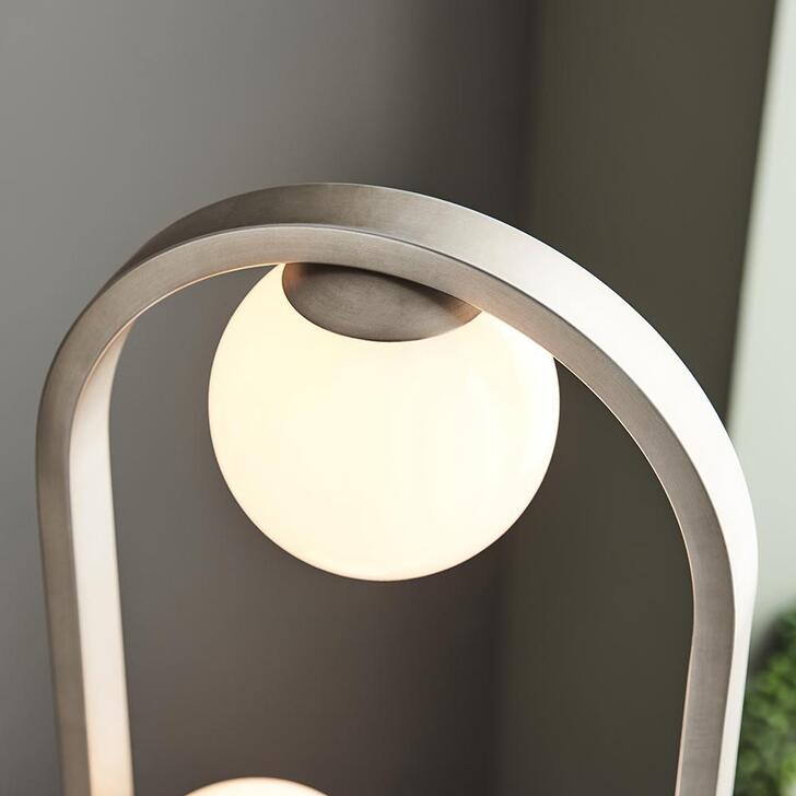 Thorlight Journi Brushed Silver Finish 3 Light Floor Lamp Complete With Glossy Opal Glass Globes