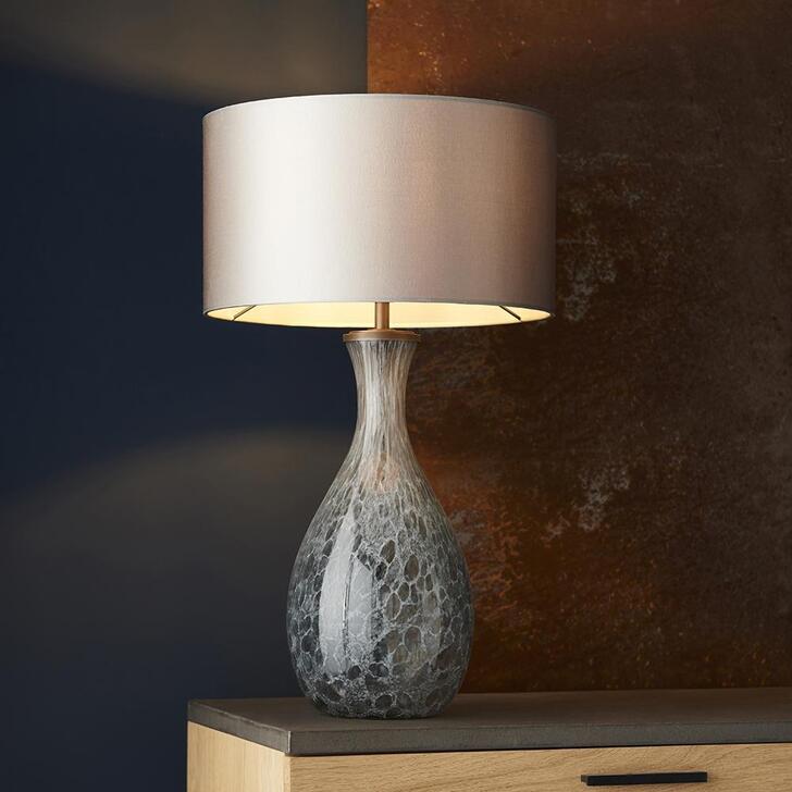 Thorlight Karter White & Clear Artisan Glass Table Lamp Complete With Brushed Bronze Detailing