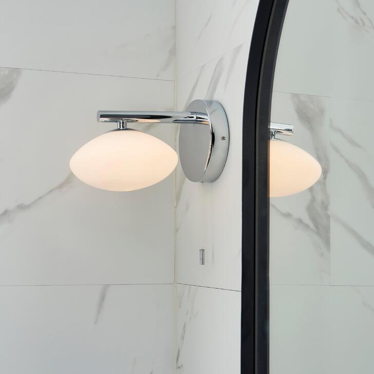 Thorlight Lux Single Bathroom Wall Light Polished Chrome With Opal Glass Shade - IP44