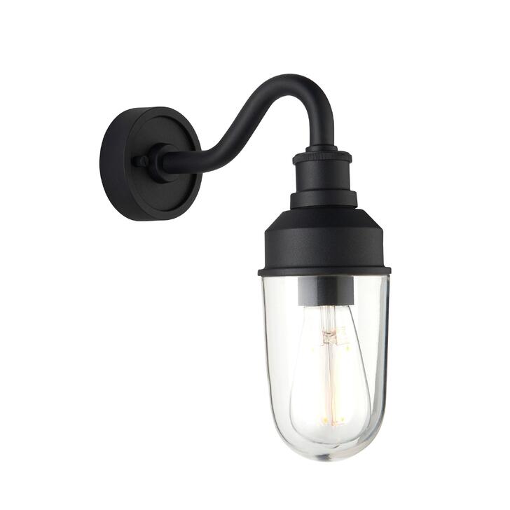 Thorlight Manila Matt Black Exterior Wall Light With Clear Glass