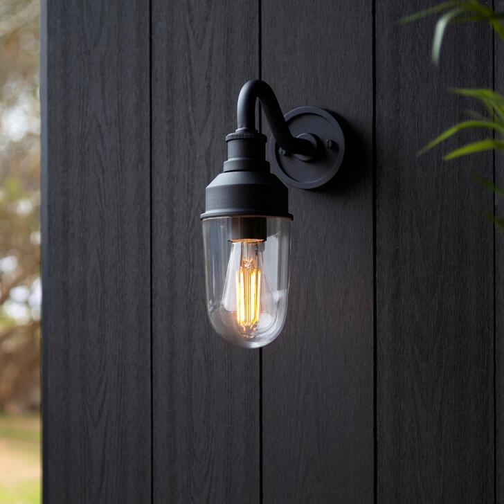 Thorlight Manila Matt Black Exterior Wall Light With Clear Glass