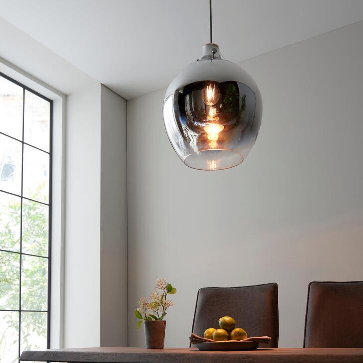 Thorlight Maren Single Pendant Light Polished Chrome With Chrome Metallic Ombre Glass Shade