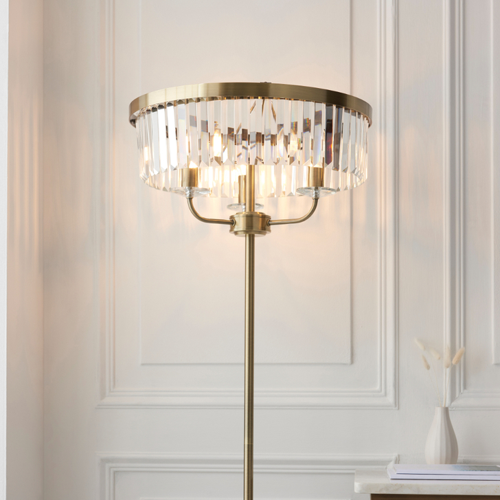 Thorlight Melia Antique Brass Glass Floor Lamp