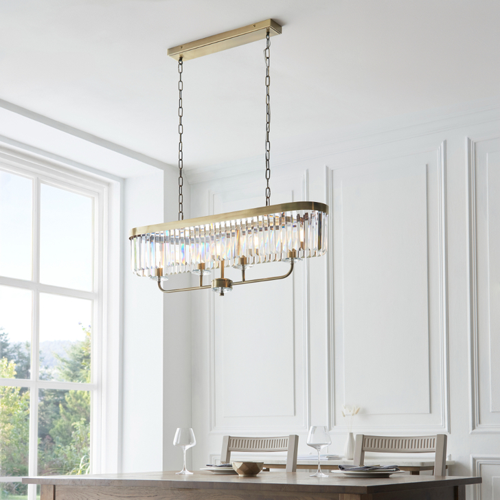 Thorlight Melia Antique Brass Linear Glass Ceiling Island Pendant Light