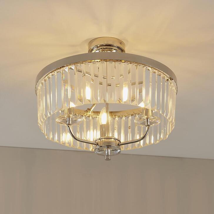 Thorlight Melia Polished Nickel Finish 3 Light Semi Flush Ceiling Light Complete With Clear Cut Faceted Glass Drops