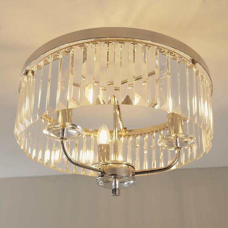 Thorlight Melia Polished Nickel Finish 3 Light Semi Flush Ceiling Light Complete With Clear Cut Faceted Glass Drops