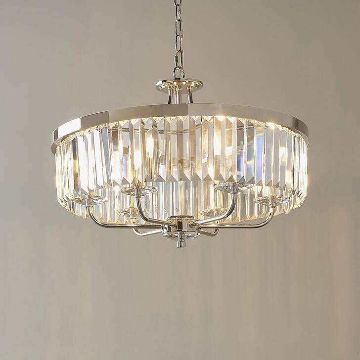 Thorlight Melia Polished Nickel Finish 6 Light Pendant Complete With Clear Cut Faceted Glass Drops