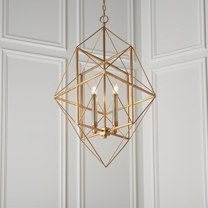 Thorlight Mercedes Antique Gold And Silver Leaf Angular Framed Multi-Pendant Light