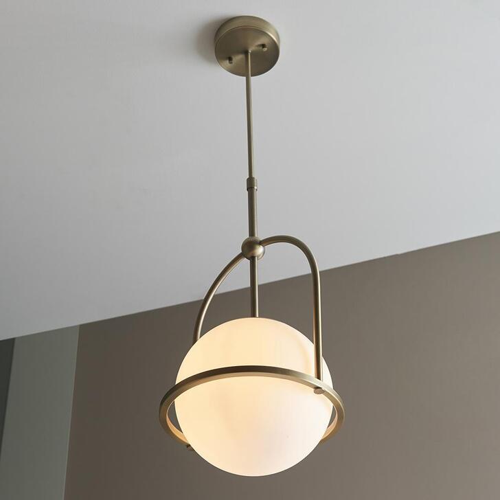 Thorlight Merlin Matt Antique Brass Finish Single Pendant Light Complete With Opal Glass Globe