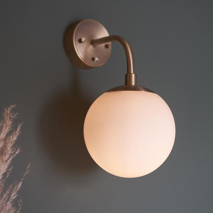 Thorlight Merlin Matt Antique Brass Finish Single Wall Light Complete With Opal Glass Globe