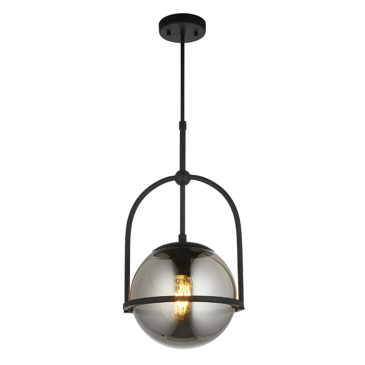 Thorlight Merlin Single Pendant Light Black With Smoked Glass Globe