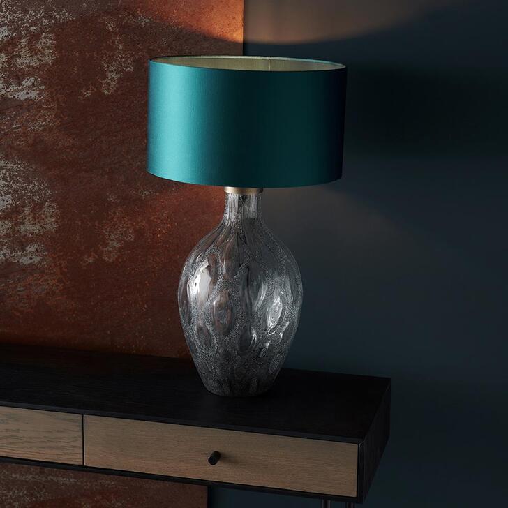 Thorlight Nila Charcoal Tinted Artisan Glass Table Lamp Complete With Antique Brass Detailing