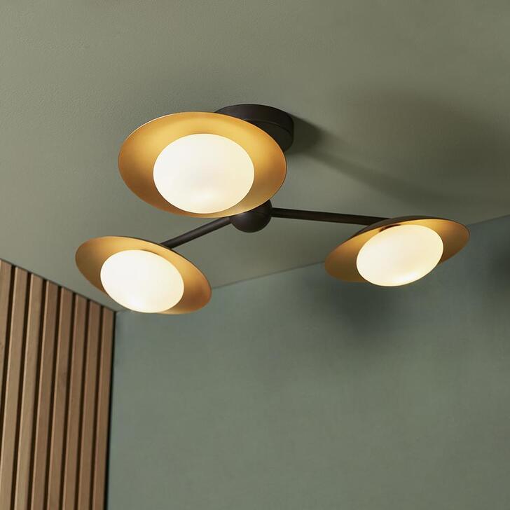 Thorlight Noelle Dark Bronze & Gold Finish 3 Light Semi Flush Ceiling Light Complete With Opal Glasses