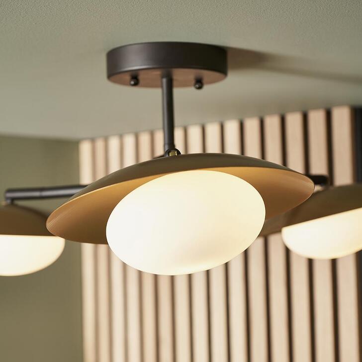 Thorlight Noelle Dark Bronze & Gold Finish 3 Light Semi Flush Ceiling Light Complete With Opal Glasses