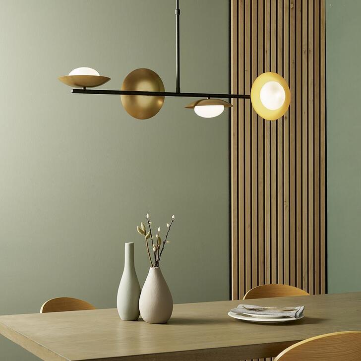 Thorlight Noelle Dark Bronze & Gold Finish 4 Light Linear Bar Pendant Complete With Opal Glasses